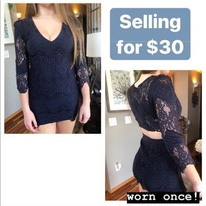 Navy Lace Short Dress